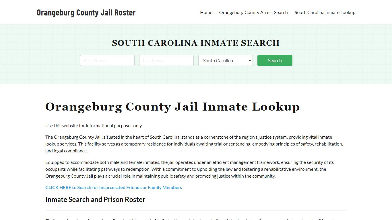 Orangeburg County Jail Roster Lookup, SC, Inmate Search