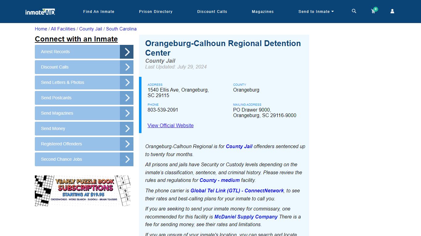 Orangeburg-Calhoun Regional Detention Center - Inmate Locator